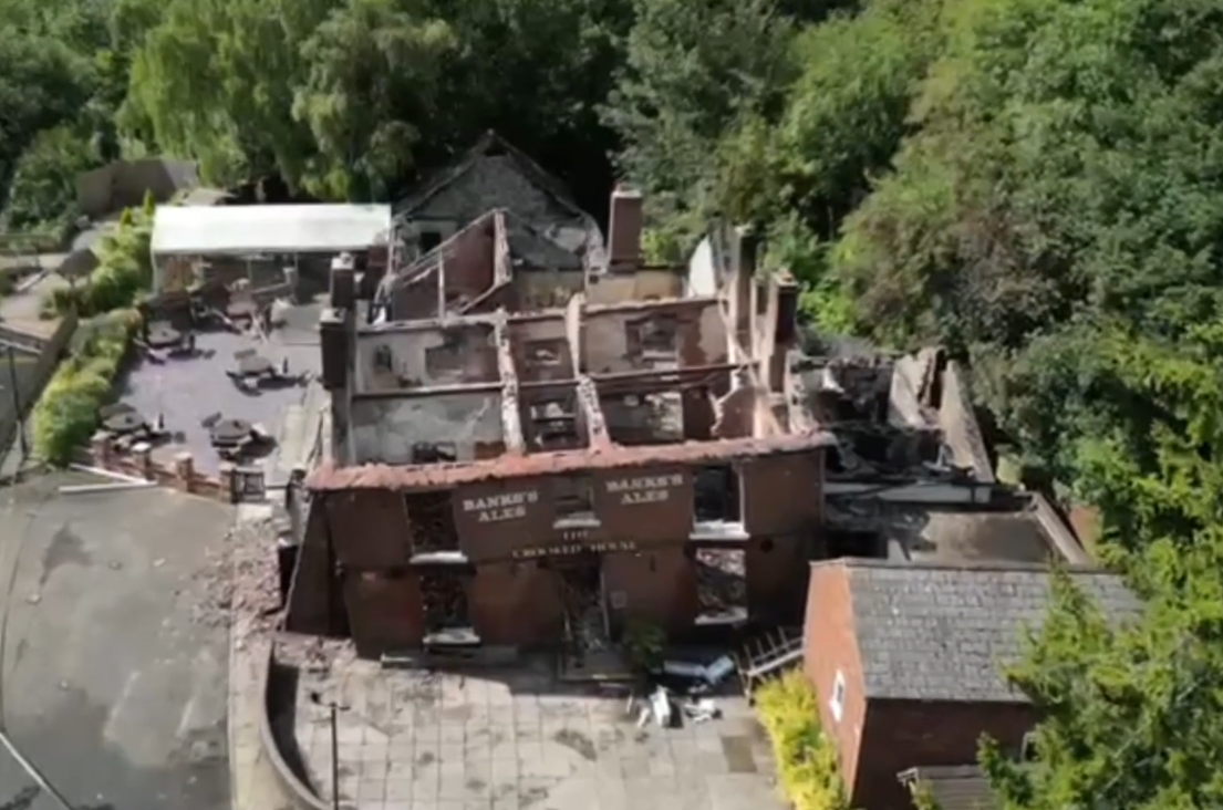 drone footage showing the aftermath of the scene