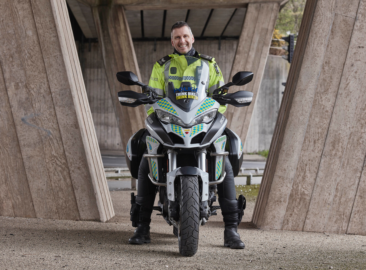 Sergeant Rob Gilligan on a police motorcycle