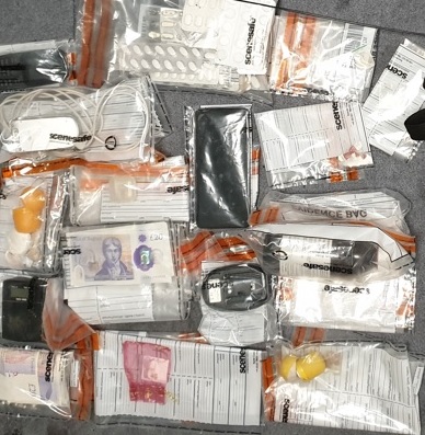 A photograph of items seized from the property