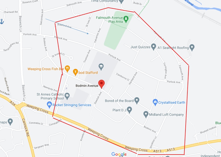 A map showing the location to which the order refers